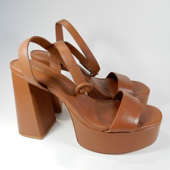 Larroude Dolly Block Heel Platform SANDALS Size 10 Brown Leather NEW $315 - Picture 4 of 16